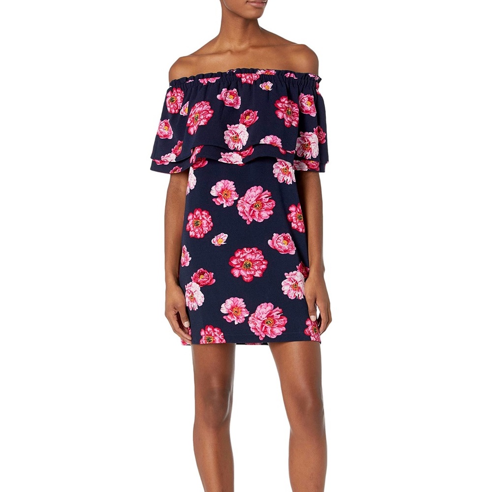 Mud Pie Black Dress with Pink Floral Design